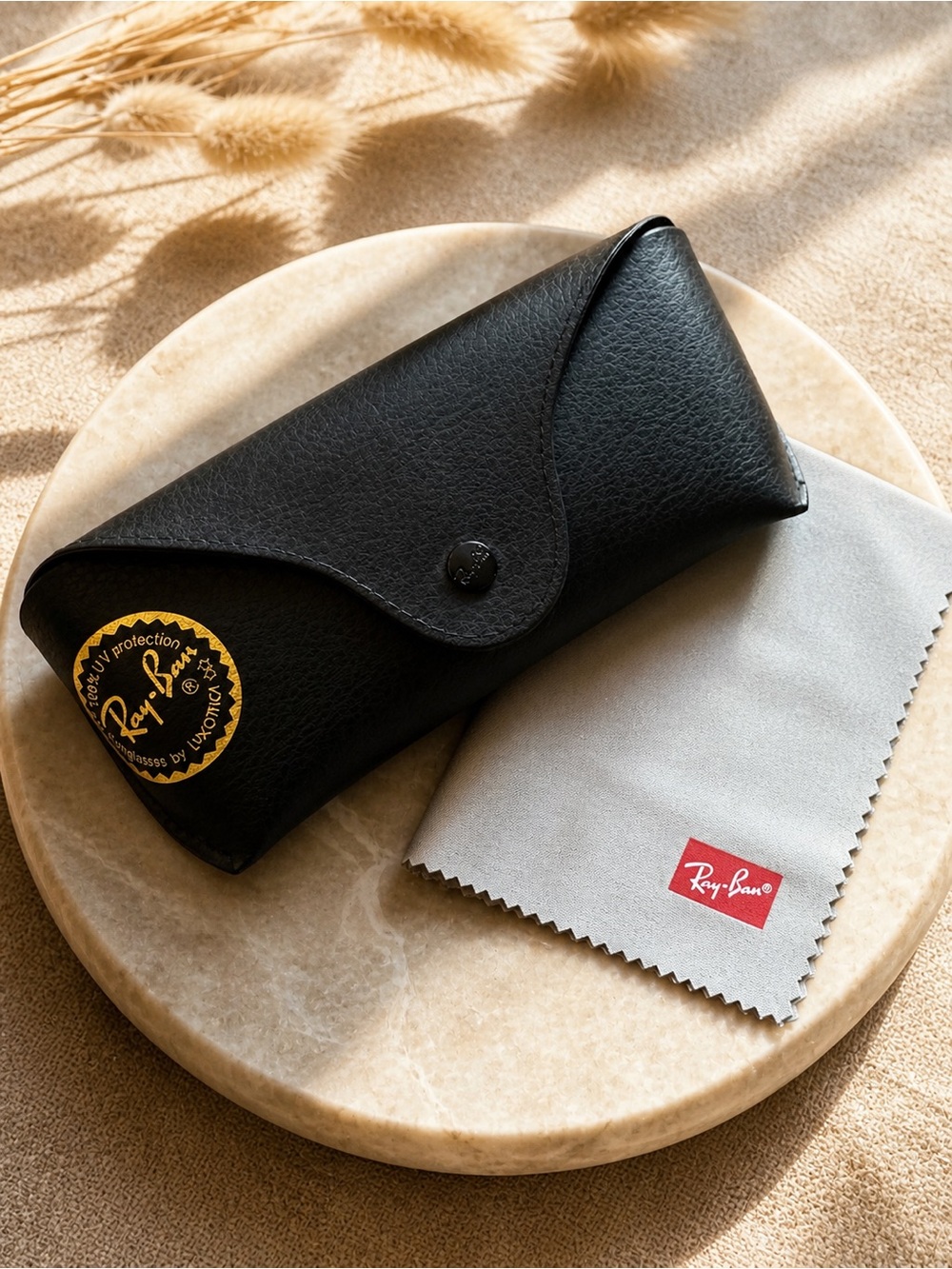 Ray-Ban Black Sunglasses Case with Gray Cleaning Cloth